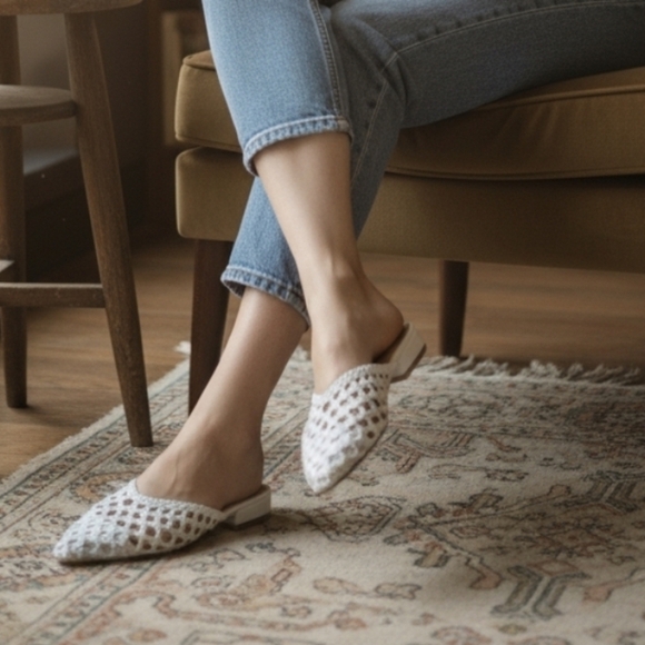 JOIE | BEHOLD ROUND BRAIDED VEGAN LEATHER POINTED TOE SLIP-IN MULE FLATS - Picture 14 of 14
